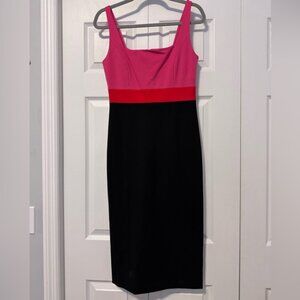 Donna Karan Pink Red and Black Midi Dress